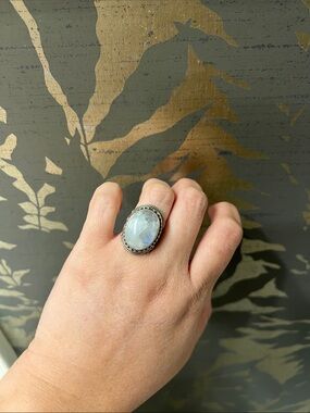 Oval Moonstone Statement Ring in Silver-Tone